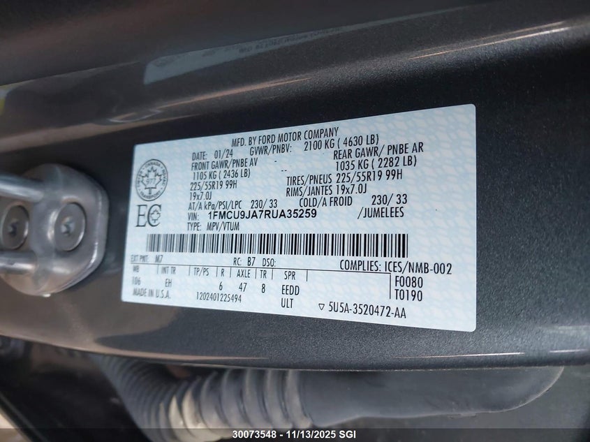 1FMCU9JA7RUA35259 2024 FORD ESCAPE photo no. 9