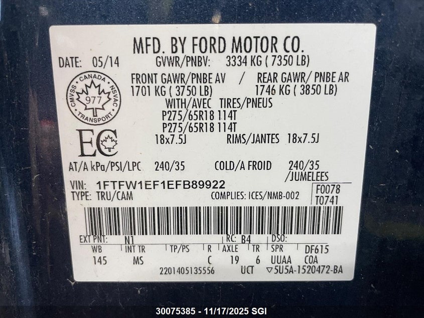 1FTFW1EF1EFB89922 2014 FORD F-150 photo no. 8