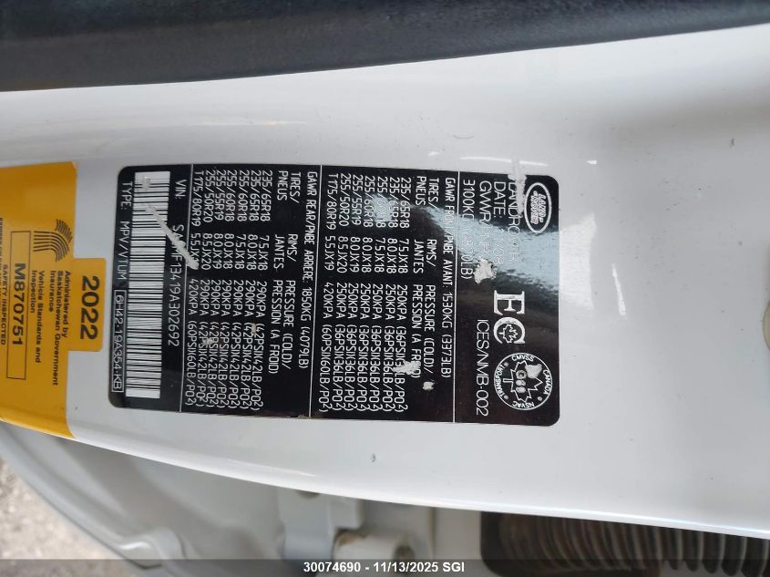 2009 Land Rover Range Rover Supercharged VIN: SALMF13419A302692 Lot: 30074690