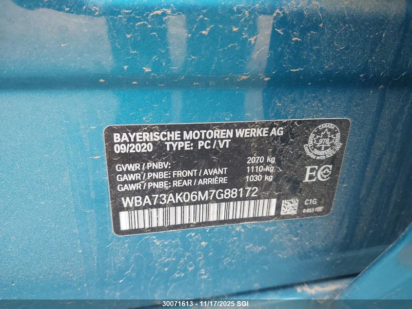 2021 BMW 228Xi VIN: WBA73AK06M7G88172 Lot: 30071613