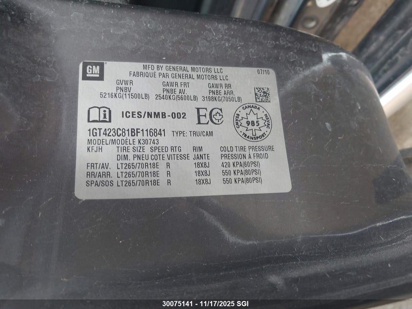 1GT423C81BF116841 2011 GMC SIERRA photo no. 9