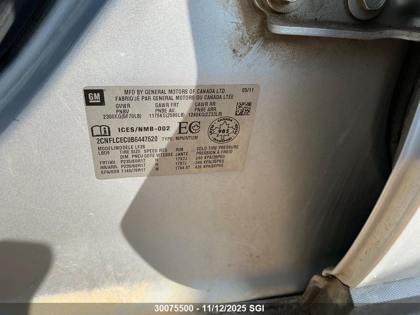 2CNFLCEC0B6447620 2011 CHEVROLET EQUINOX photo no. 6