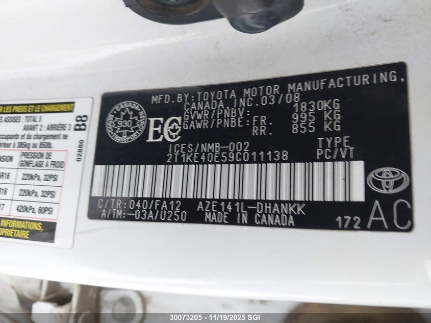 2009 Toyota Corolla Matrix S VIN: 2T1KE40E59C011138 Lot: 30073205