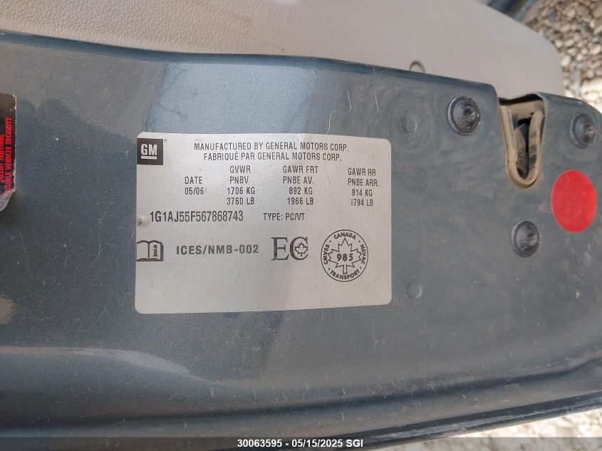 2006 Chevrolet Cobalt Ls VIN: 1G1AJ55F567868743 Lot: 30063595