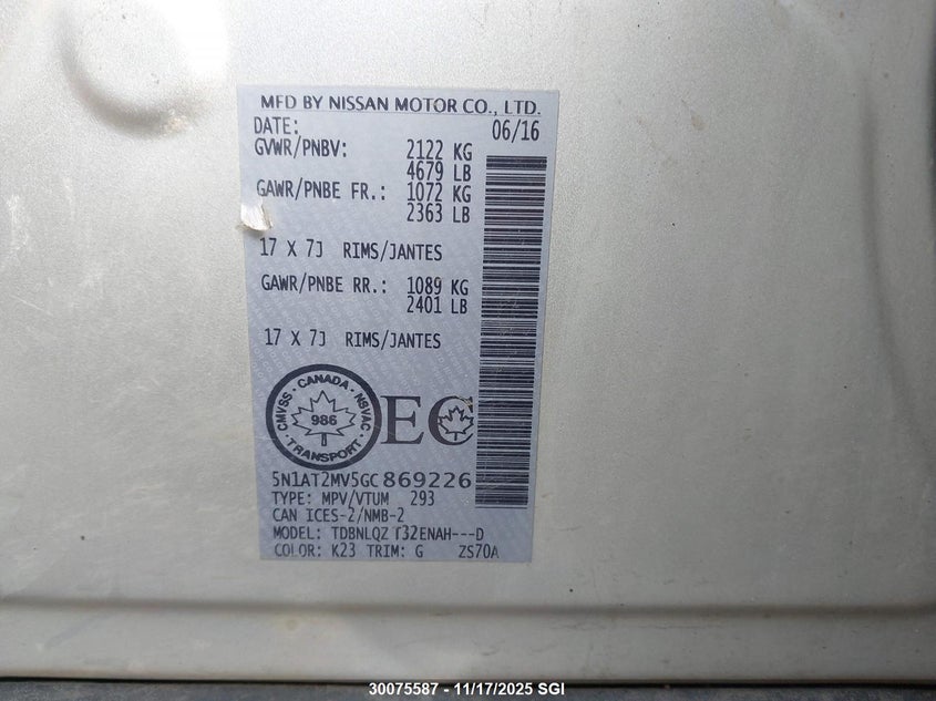 5N1AT2MV5GC869226 2016 NISSAN ROGUE photo no. 9