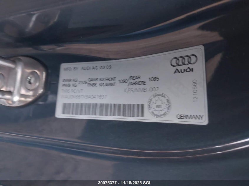 2009 Audi A5 Quattro VIN: WAUDK68TX9A047697 Lot: 30075377