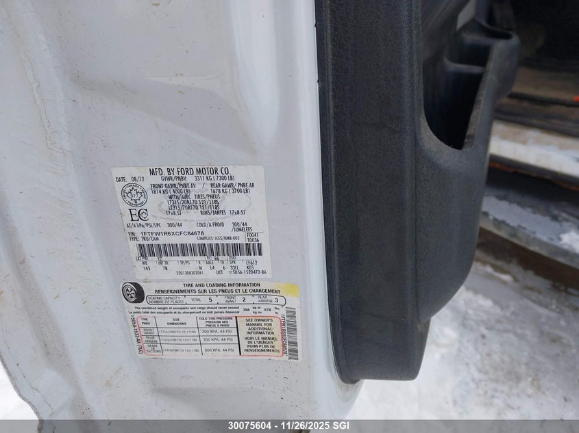 2012 Ford F150 Svt Raptor VIN: 1FTFW1R6XCFC84678 Lot: 30075604