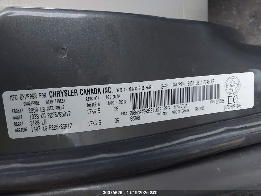 2009 Dodge Grand Caravan Se VIN: 2D8HN44E49R611672 Lot: 30075626