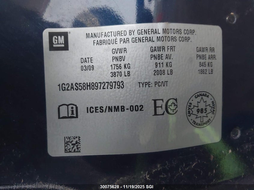 2009 Pontiac G5 Se VIN: 1G2AS58H897279793 Lot: 30075628