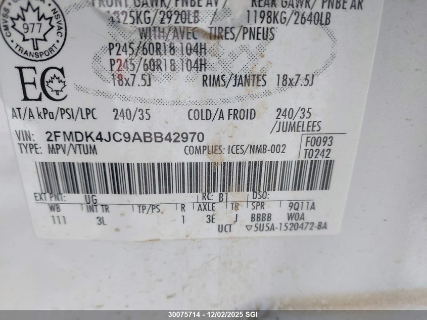 2FMDK4JC9ABB42970 2010 FORD EDGE photo no. 9