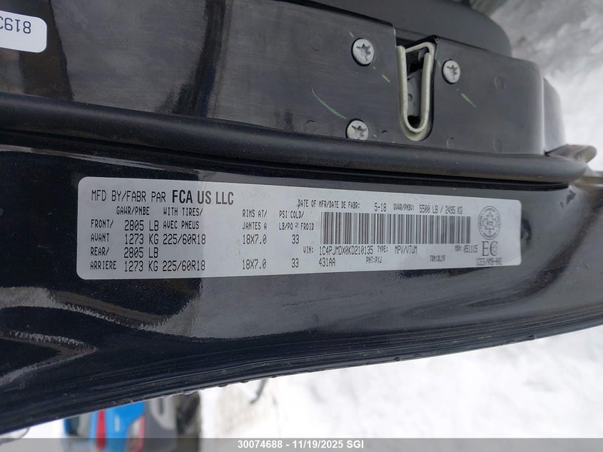 2019 Jeep Cherokee Limited VIN: 1C4PJMDX0KD210135 Lot: 30074688