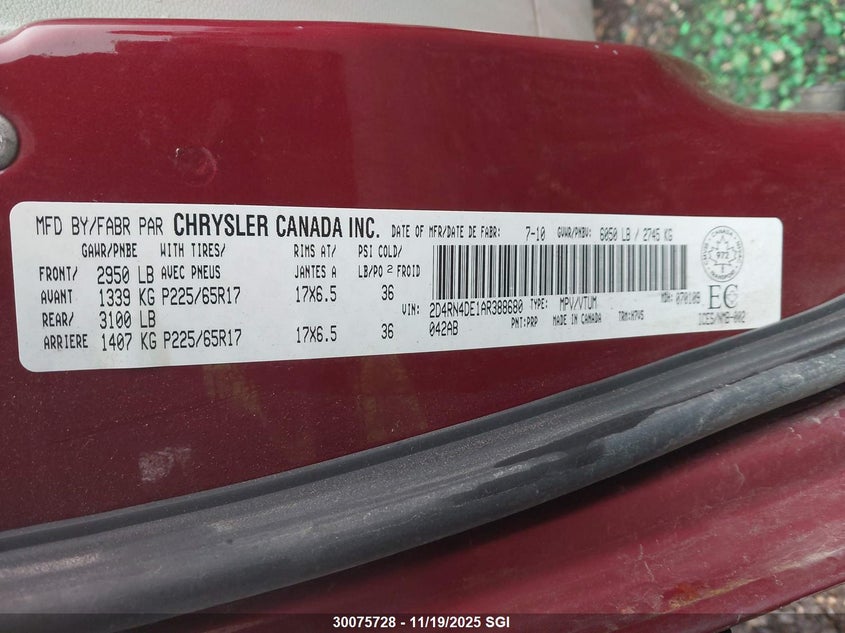 2010 Dodge Grand Caravan Se VIN: 2D4RN4DE1AR388680 Lot: 30075728