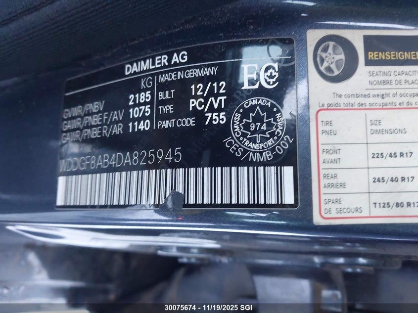 2013 Mercedes-Benz C 300 4Matic VIN: WDDGF8AB4DA825945 Lot: 30075674