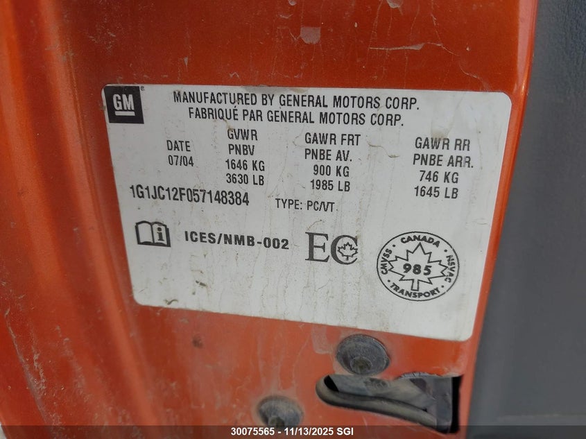 2005 Chevrolet Cavalier VIN: 1G1JC12F057148384 Lot: 30075565