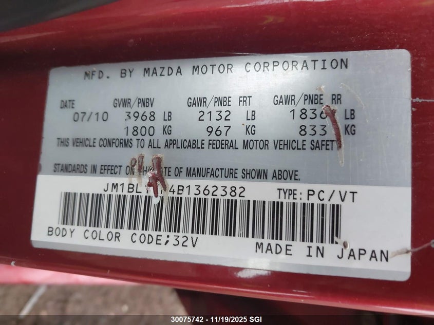 2011 Mazda 3 I VIN: JM1BL1UF4B1362382 Lot: 30075742
