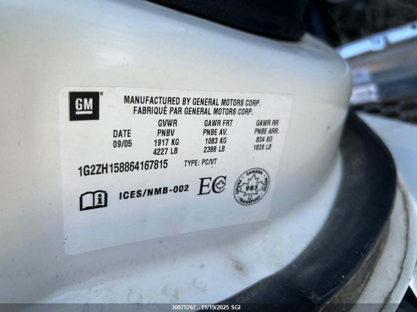 2006 Pontiac G6 Gt VIN: 1G2ZH158864167815 Lot: 30075767