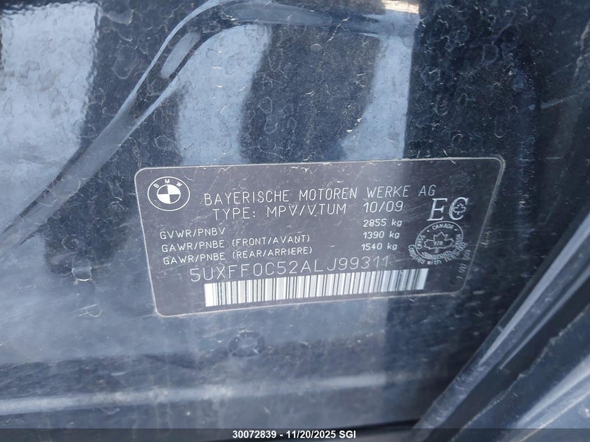 2010 BMW X5 xDrive35D VIN: 5UXFF0C52ALJ99311 Lot: 30072839