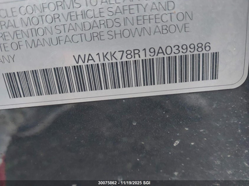 2009 Audi Q5 3.2 VIN: WA1KK78R19A039986 Lot: 30075862