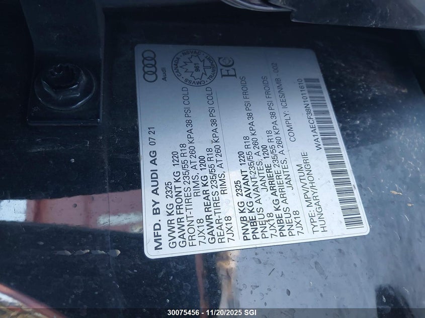 2022 Audi Q3 45 Komfort/45 Progressiv VIN: WA1AECF38N1011610 Lot: 30075456