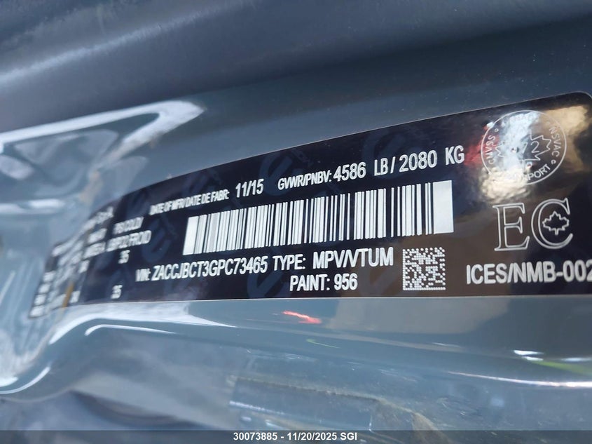 2016 Jeep Renegade Trailhawk VIN: ZACCJBCT3GPC73465 Lot: 30073885