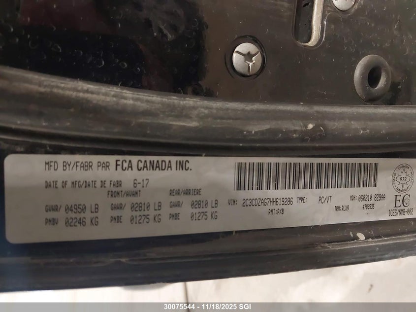 2017 Dodge Challenger Sxt VIN: 2C3CDZAG7HH619286 Lot: 30075544