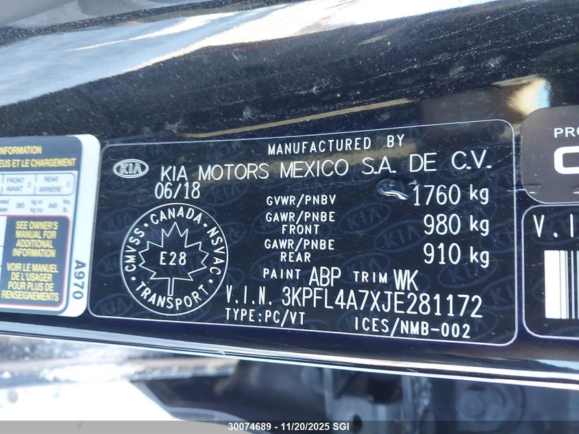 2018 Kia Forte Lx/S VIN: 3KPFL4A7XJE281172 Lot: 30074689