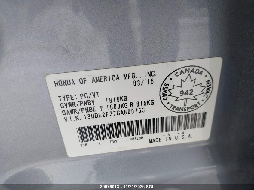 2016 Acura Ilx Base Watch Plus VIN: 19UDE2F37GA800753 Lot: 30076013