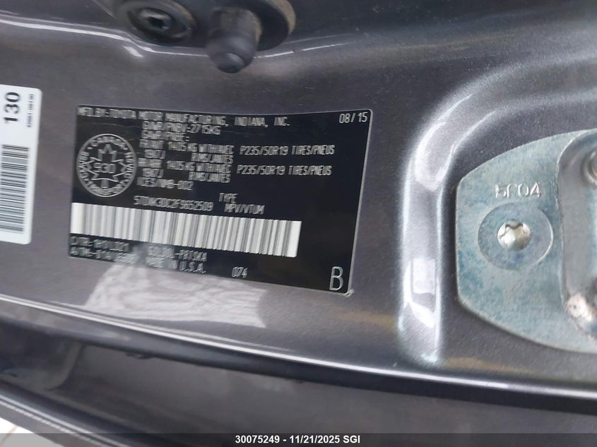 2015 Toyota Sienna Se 8 Passenger VIN: 5TDXK3DC2FS652509 Lot: 30075249