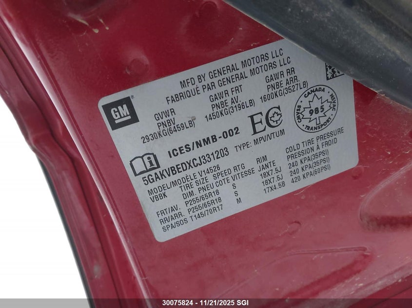 2012 Buick Enclave VIN: 5GAKVBEDXCJ331203 Lot: 30075824