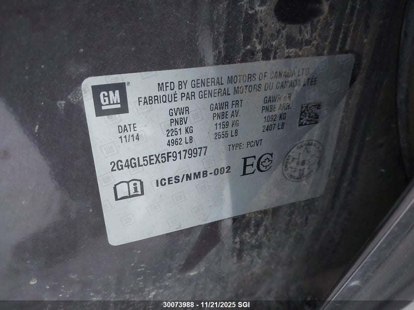 2015 Buick Regal VIN: 2G4GL5EX5F9179977 Lot: 30073988