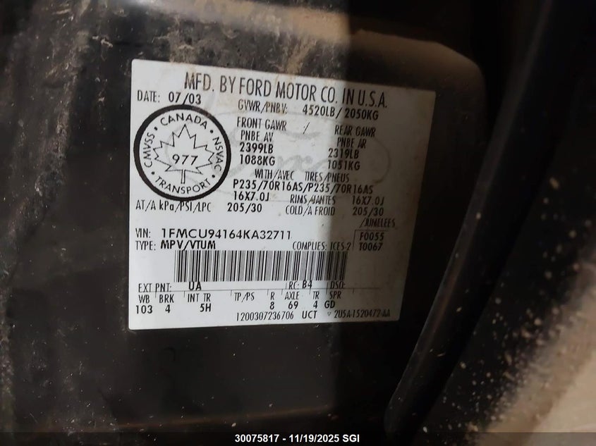 2004 Ford Escape Limited VIN: 1FMCU94164KA32711 Lot: 30075817