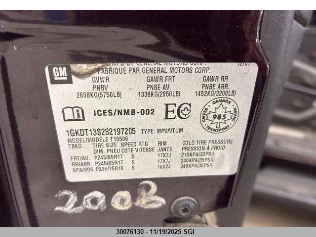 2008 GMC Envoy VIN: 1GKDT13S282197205 Lot: 30076130