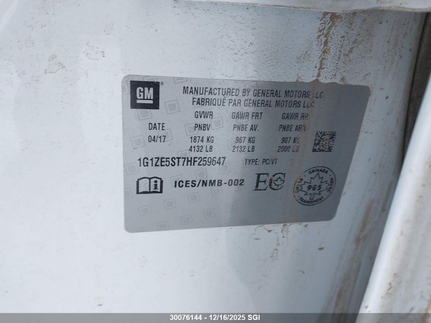 2017 Chevrolet Malibu Lt VIN: 1G1ZE5ST7HF259647 Lot: 30076144