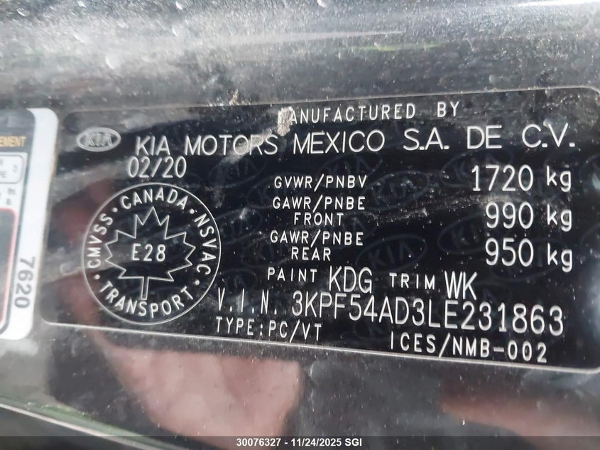 2020 Kia Forte Ex VIN: 3KPF54AD3LE231863 Lot: 30076327