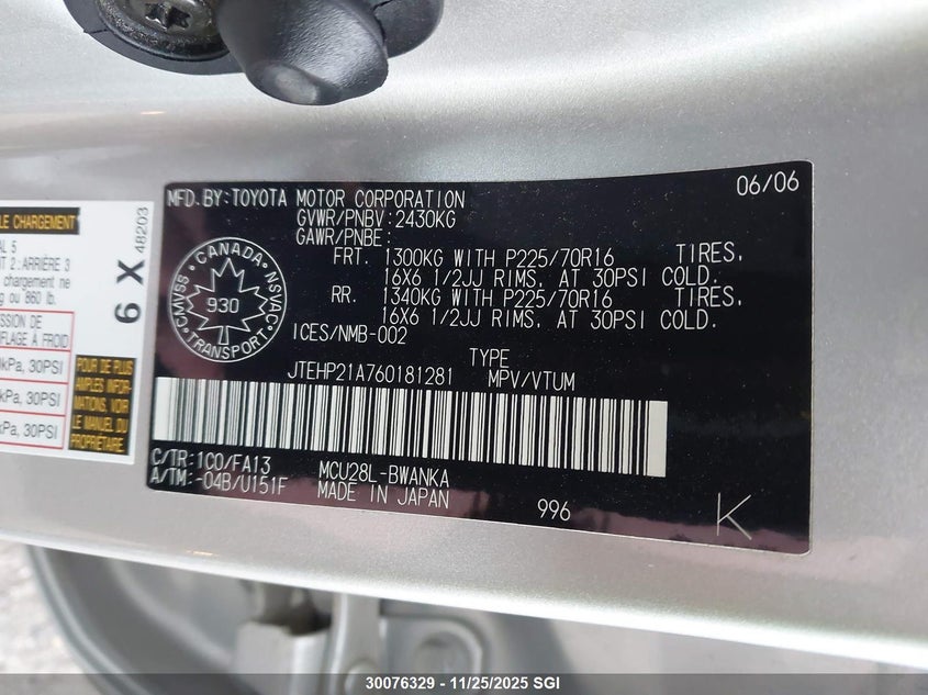 2006 Toyota Highlander Limited VIN: JTEHP21A760181281 Lot: 30076329