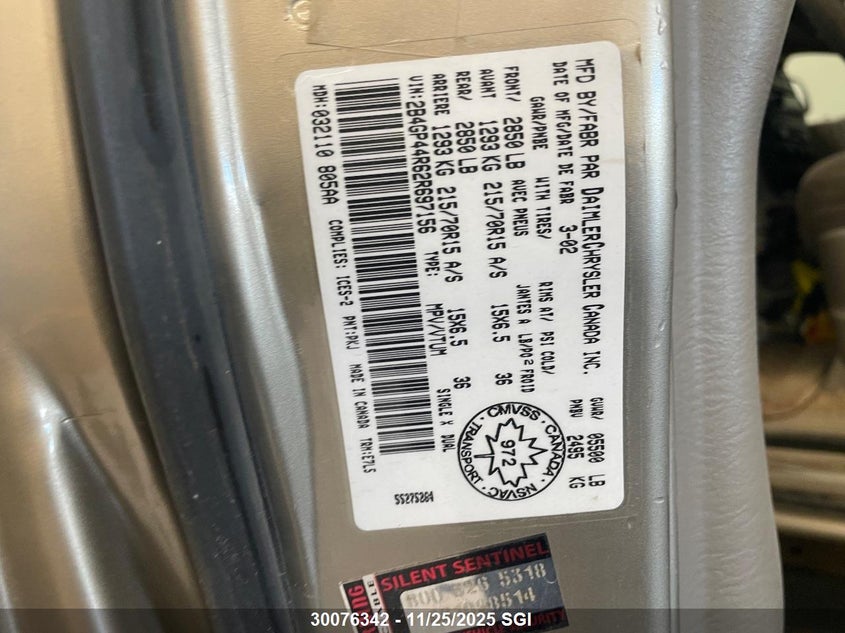 2002 Dodge Grand Caravan Sport VIN: 2B4GP44R62R697156 Lot: 30076342