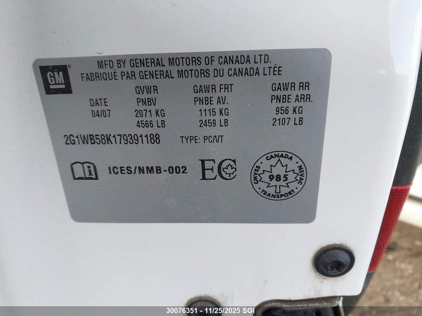 2007 Chevrolet Impala Ls VIN: 2G1WB58K179391188 Lot: 30076351