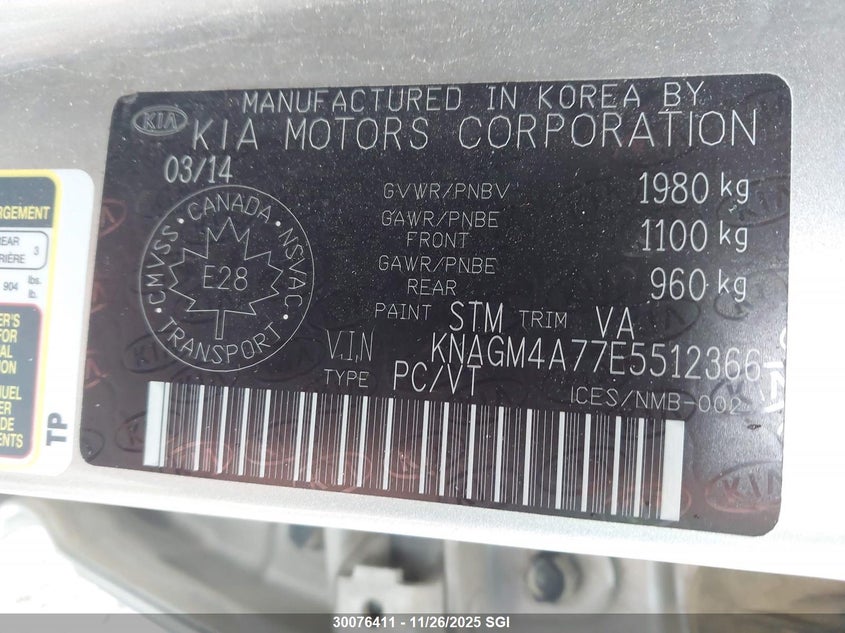 2014 Kia Optima Lx VIN: KNAGM4A77E5512366 Lot: 30076411