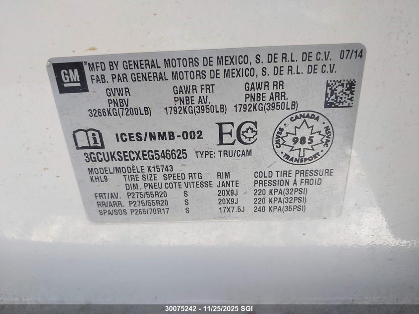 2014 Chevrolet Silverado K1500 Ltz VIN: 3GCUKSECXEG546625 Lot: 30075242