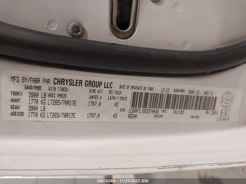 2013 Ram 1500 Slt VIN: 1C6RR7LT8DS570468 Lot: 30076269