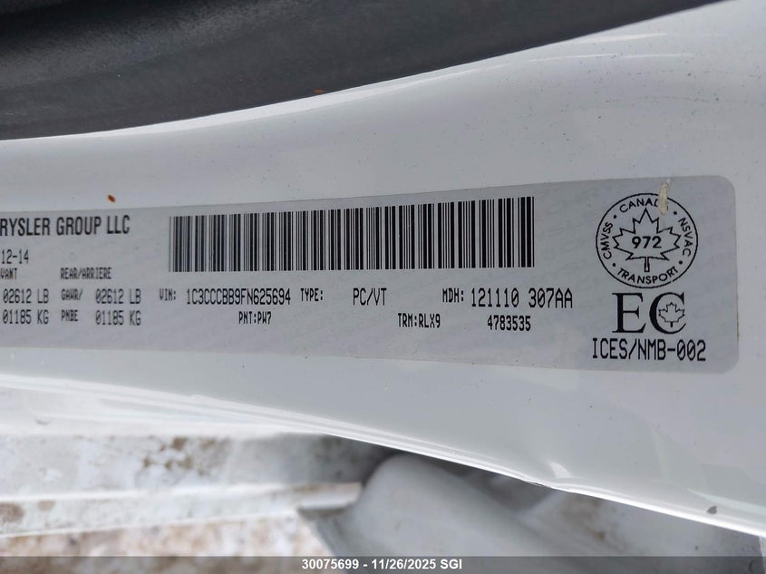 2015 Chrysler 200 S VIN: 1C3CCCBB9FN625694 Lot: 30075699