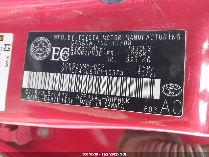 2009 Toyota Corolla Matrix S VIN: 2T1LE40E69C010973 Lot: 30076538