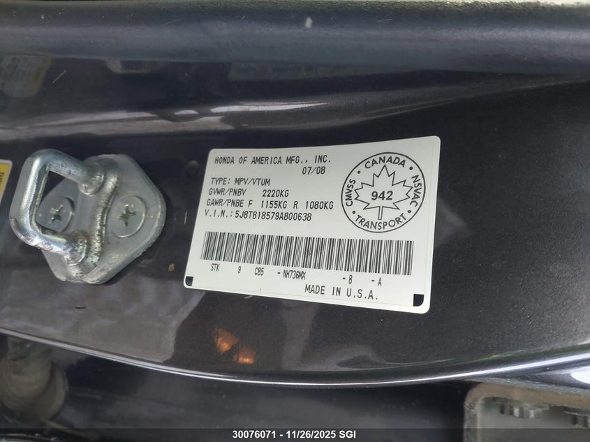 2009 Acura Rdx Technology VIN: 5J8TB18579A800638 Lot: 30076071