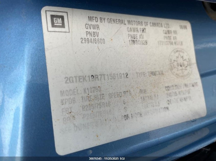 1996 GMC Sierra K1500 VIN: 2GTEK19R7T1561912 Lot: 30076545