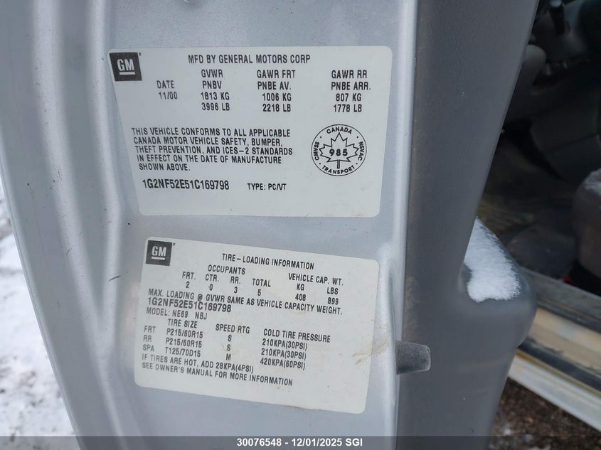 1G2NF52E51C169798 2001 PONTIAC GRAND AM photo no. 9