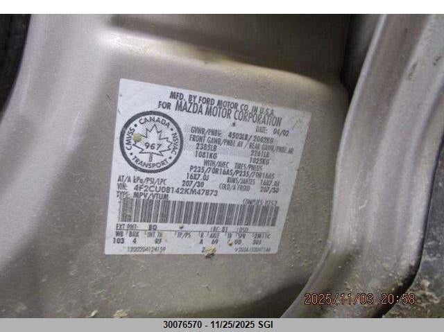 2002 Mazda Tribute Lx/Es VIN: 4F2CU08142KM47873 Lot: 30076570