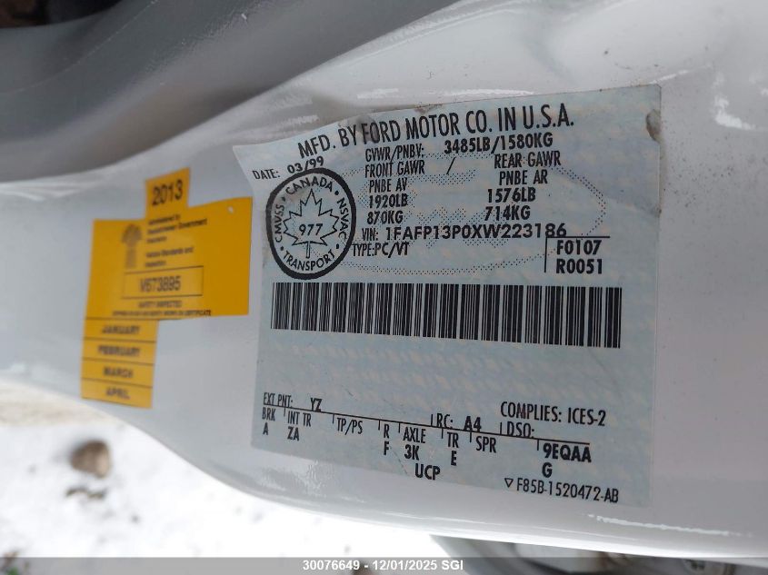 1FAFP13P0XW223186 1999 FORD ESCORT photo no. 9