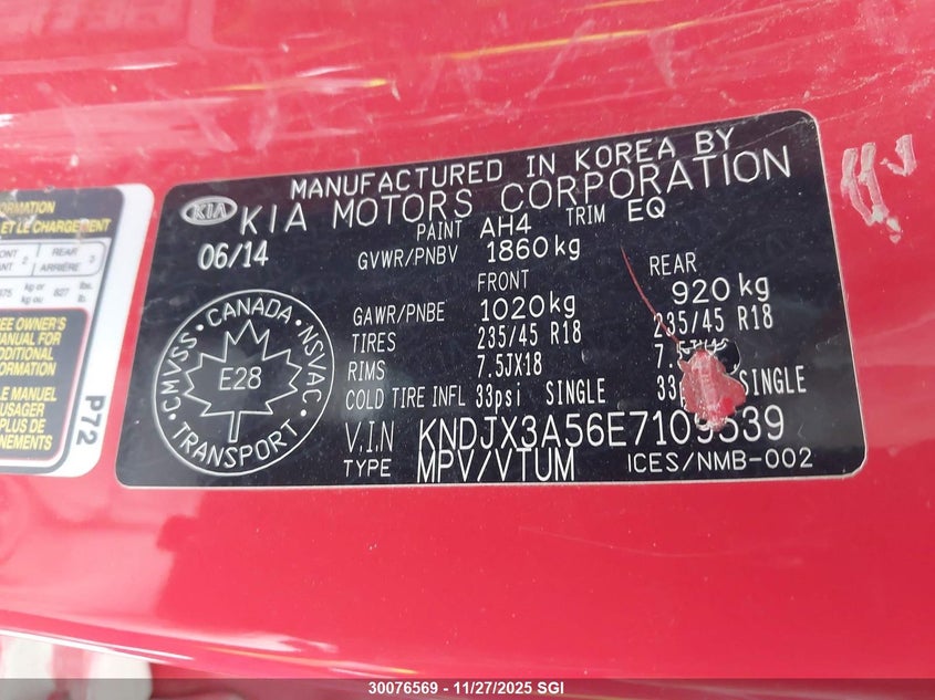 2014 Kia Soul ! VIN: KNDJX3A56E7109539 Lot: 30076569