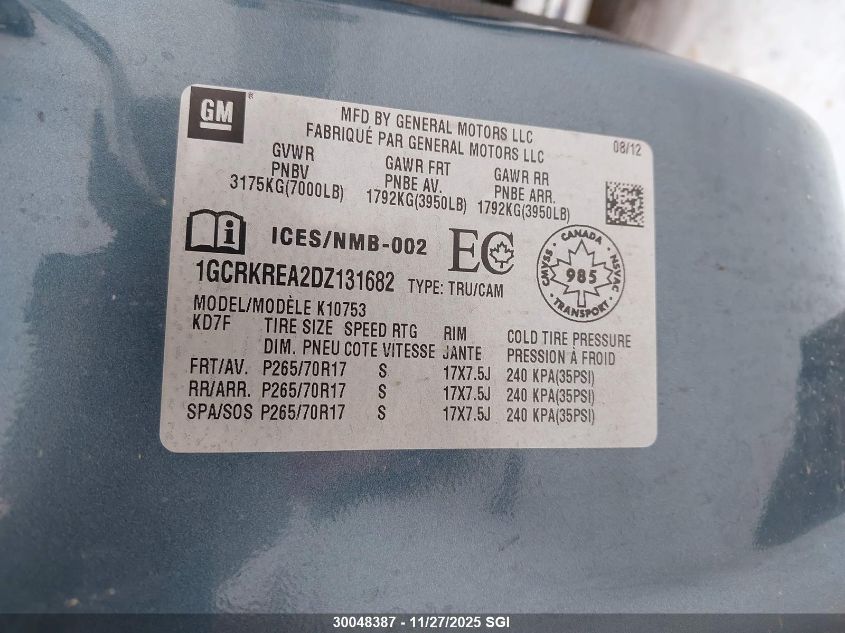 2013 Chevrolet Silverado 1500 VIN: 1GCRKREA2DZ131682 Lot: 30048387