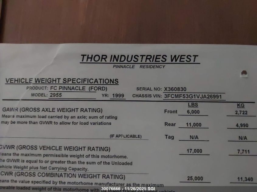 1997 Ford F530 Super Duty VIN: 3FCMF53G1VJA26991 Lot: 30076666